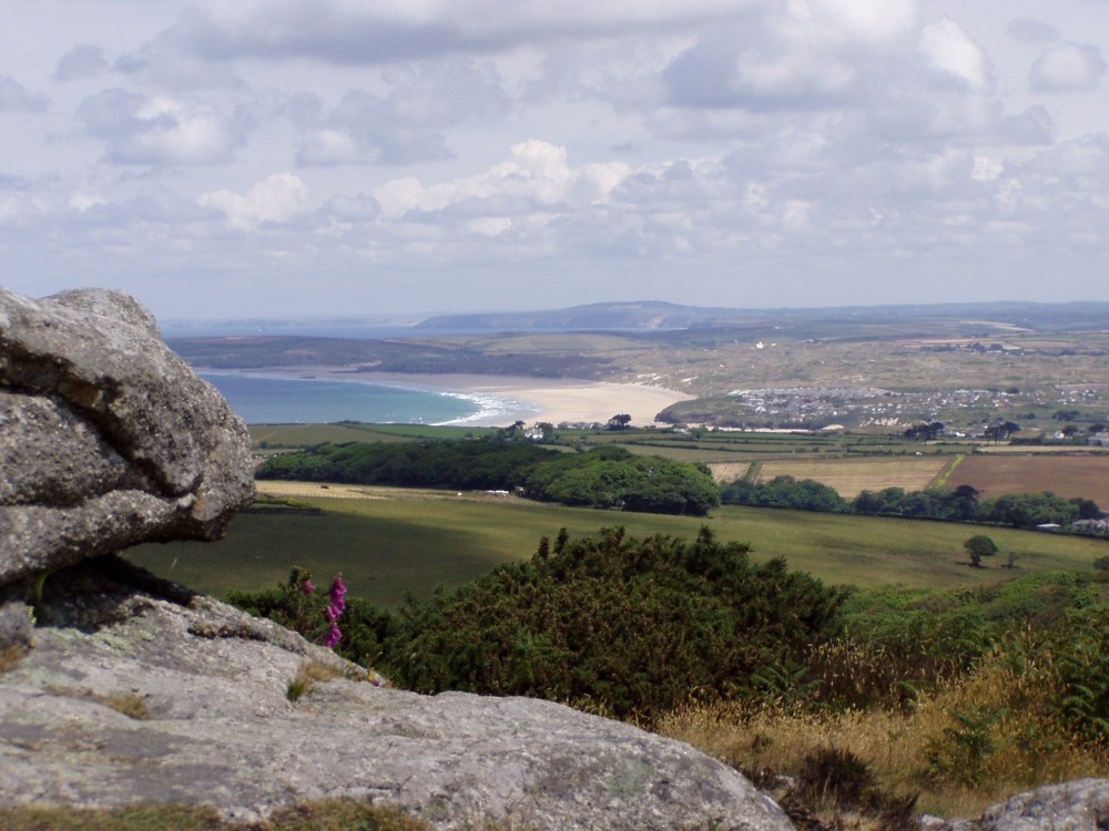 Hayle Towans in Cornwall, from Trencrom Hill.