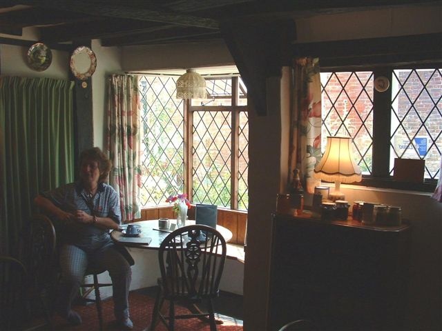 April Garden Tea Room window nook, 16th century building, Mayfield, East Sussex.