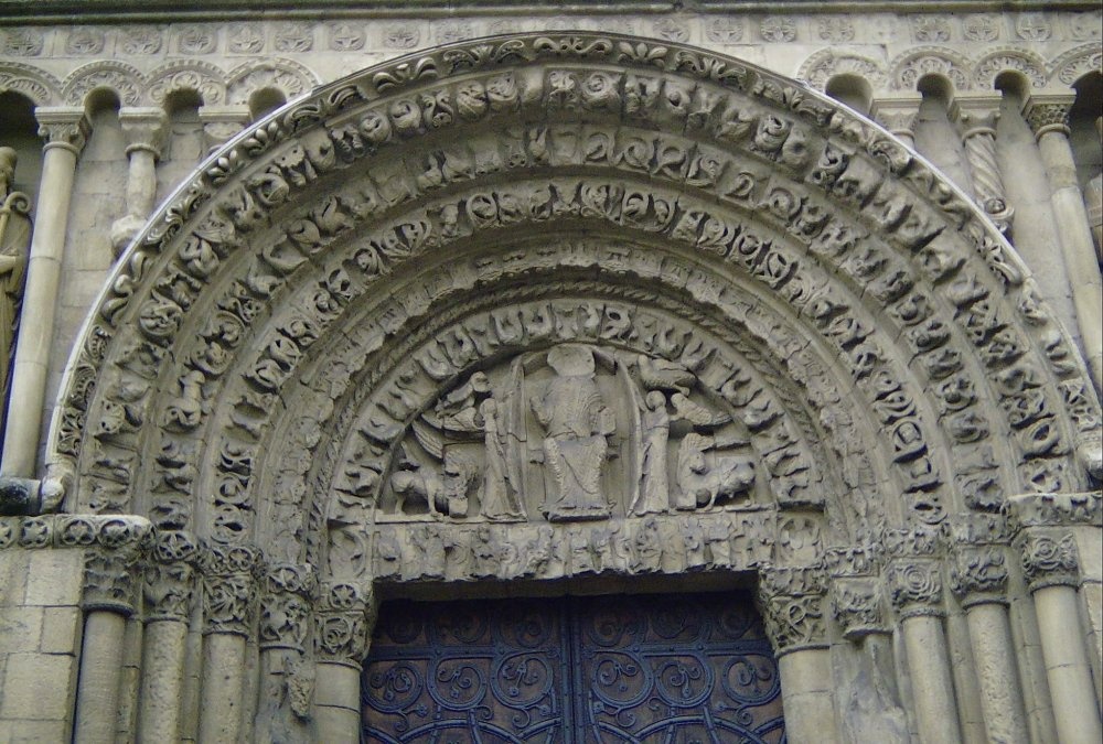 Carving above the great west door of Rochester Cathedral