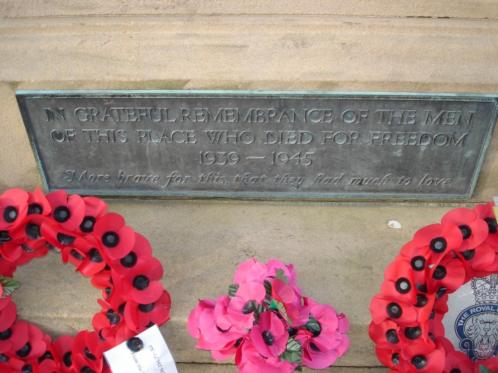 The inscription on, The War Memorial, Hoddlesden  Village, Lancashire.
