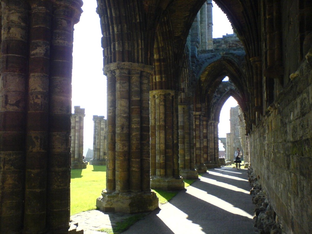 Through the columns at Whitby Abbey, North Yorkshire. 
August 2005