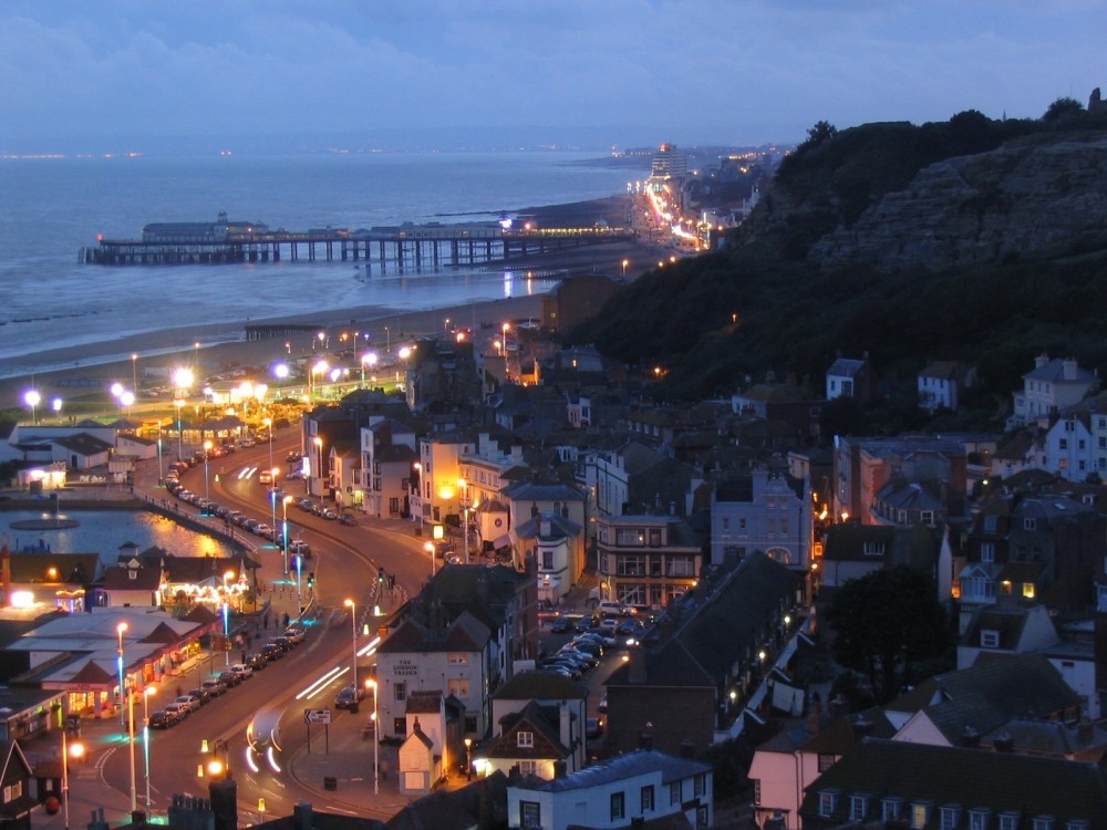 Hastings, East Sussex, in the evening