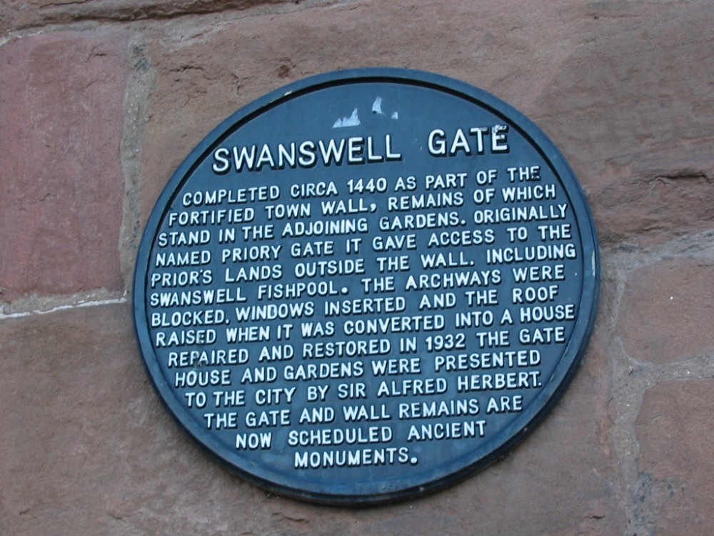 Swanswell Gate plaque, Coventry, West Midlands; Feb 2005