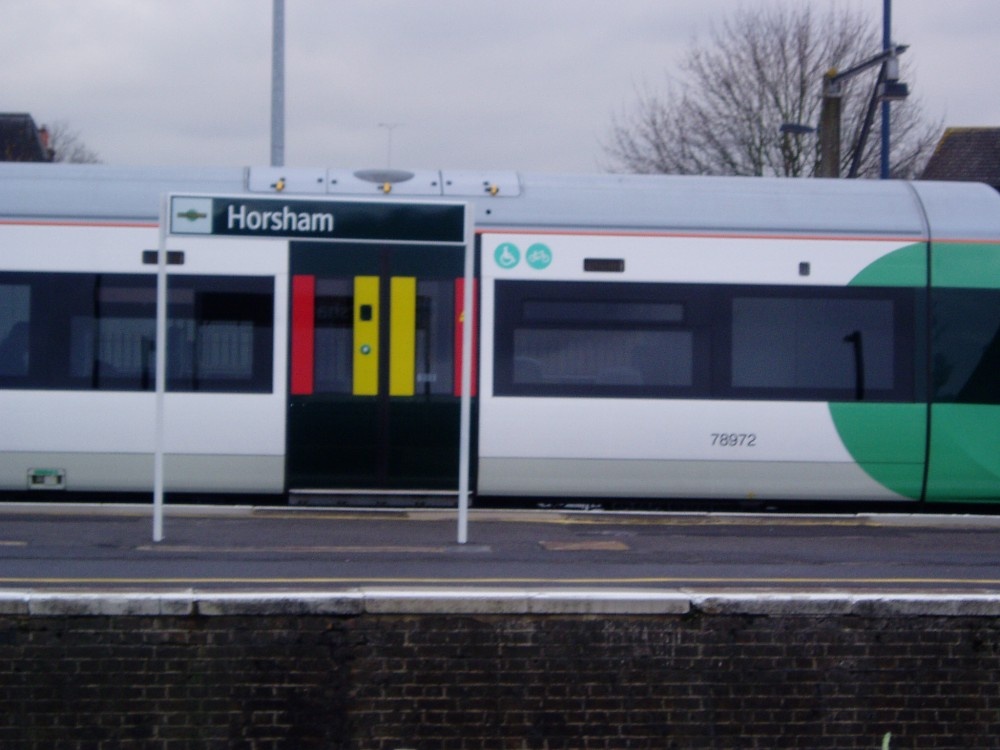 Horsham Station - The train is the London Victoria - Bognor Regis service.
