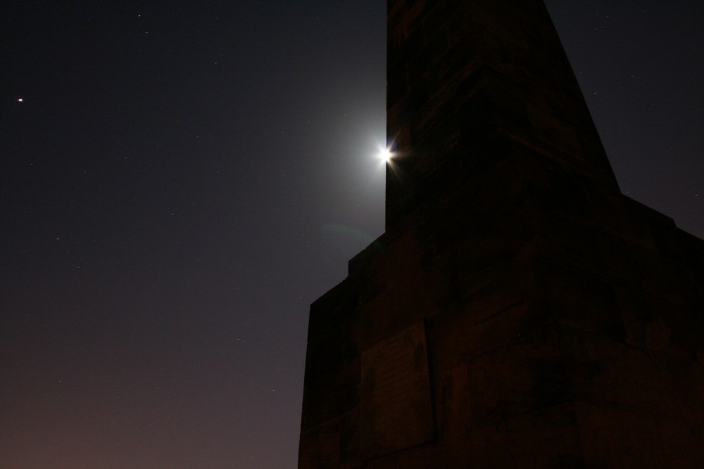 Photograph of Lilleshall monument in the moonlight.