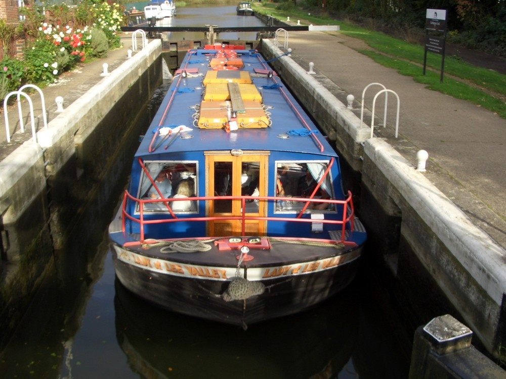 "Canal boats at Dobbs wier, Hoddesdon, Hertfordshire" by Martin Long at