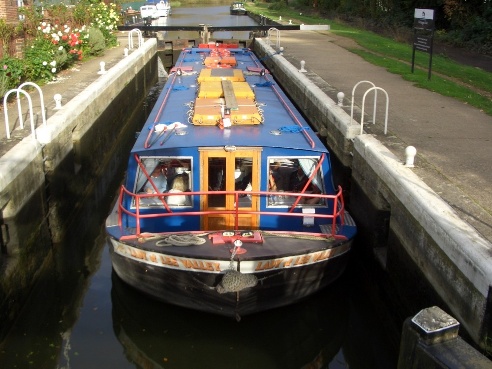 Photograph of Canal boats at Dobbs wier, Hoddesdon, Hertfordshire