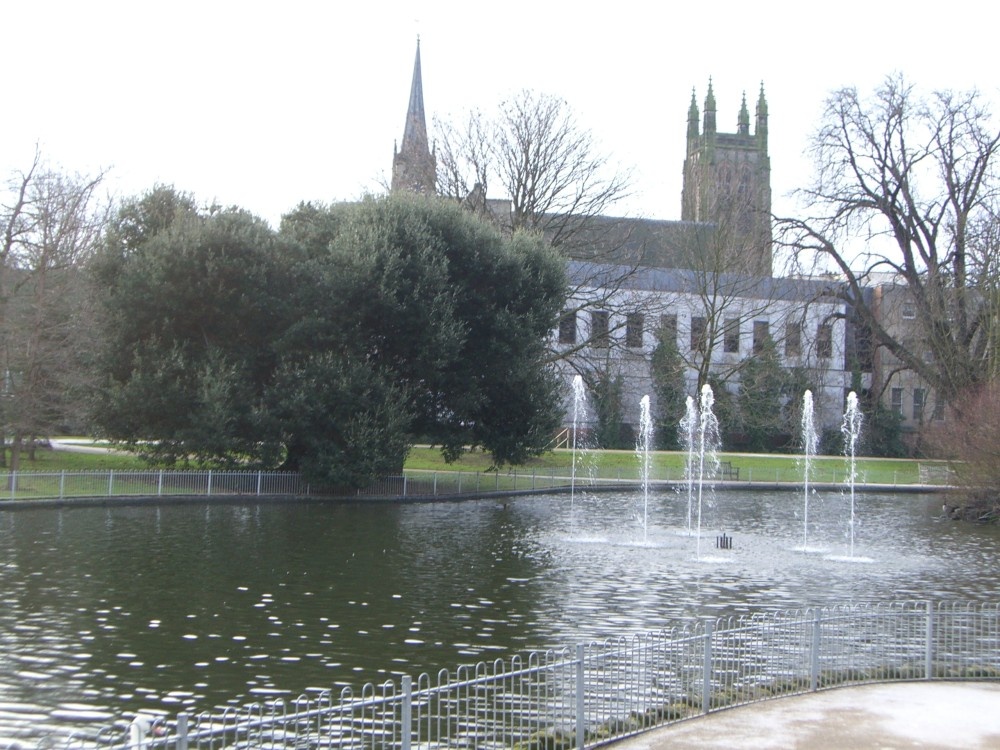 Photograph of Jephson Gardens (foreground) and All Saints Church (background), Leamington Spa, Warwickshire