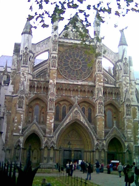 A closeup of the facade at Westminster Abbey, London