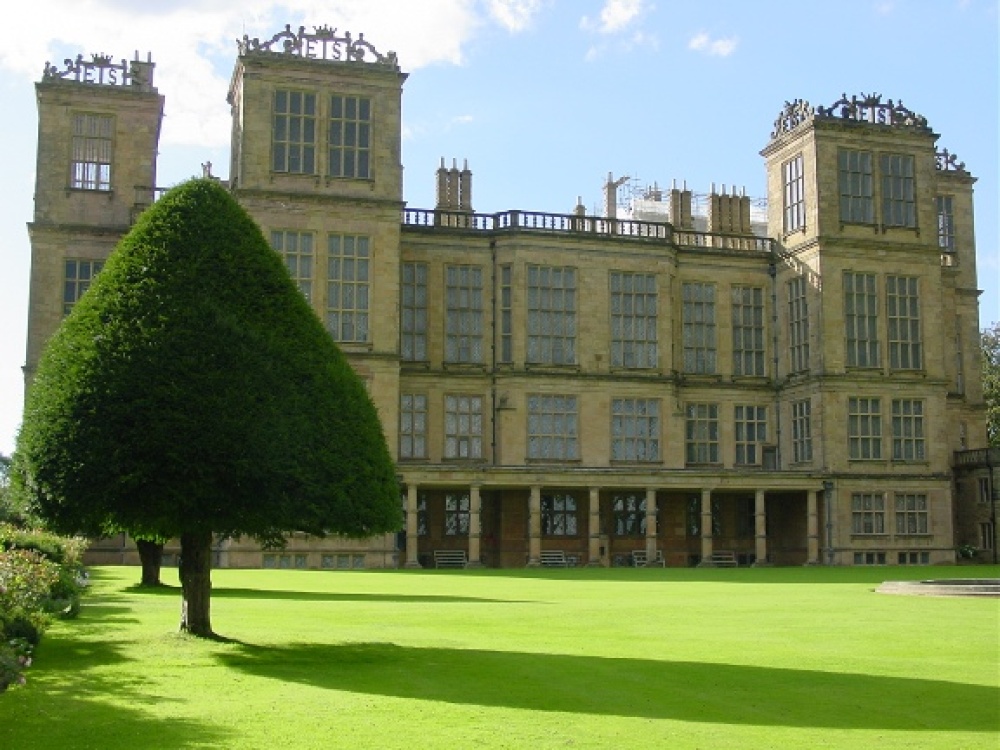 Photograph of The rear facade of Hardwick Hall in Nottinghamshire, the home of Bess of Hardwick