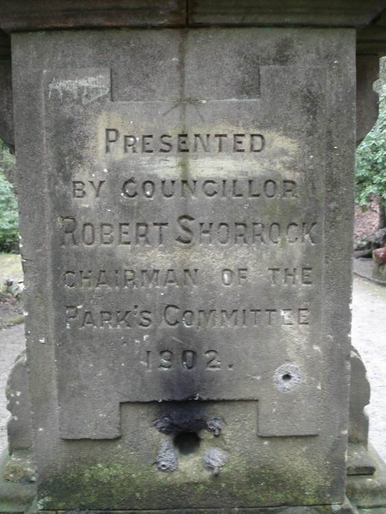 The Inscription on the Shorrock Drinking Fountain, Bold Venture Park, Darwen, Lancashire.