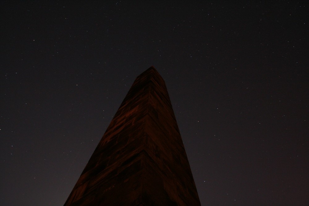 Photograph of The Night Sky over Lilleshall, contrasted by the monument.