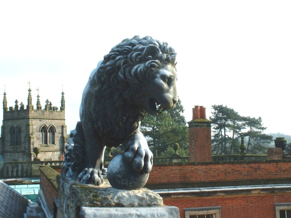 Lion photographed on roof of Staunton harold hall, by richyp. 2002 photo by Richyp