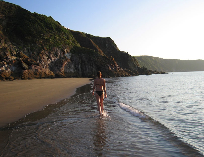 Photograph of First on the sand - early morning on Little Perhaver Beach, next to Gorran Haven (looking north)