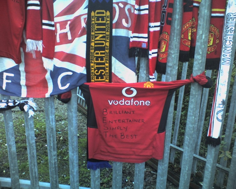 Tribute to footballing legend George Best at Old Trafford, Manchester.