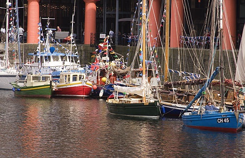 Boats moored, Albert Dock, Liverpool Merseyside