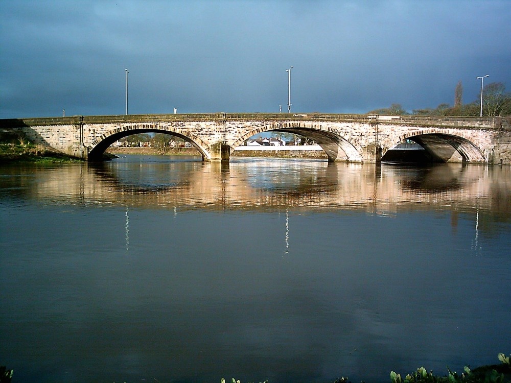 The river Ribble and the London road bridge. Preston, Lancashire. UK.