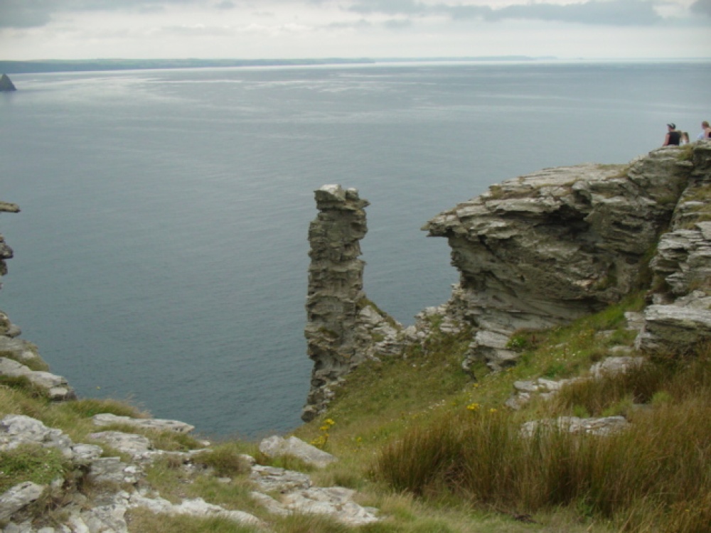 Pillars of rock in the sea at Tintagel
