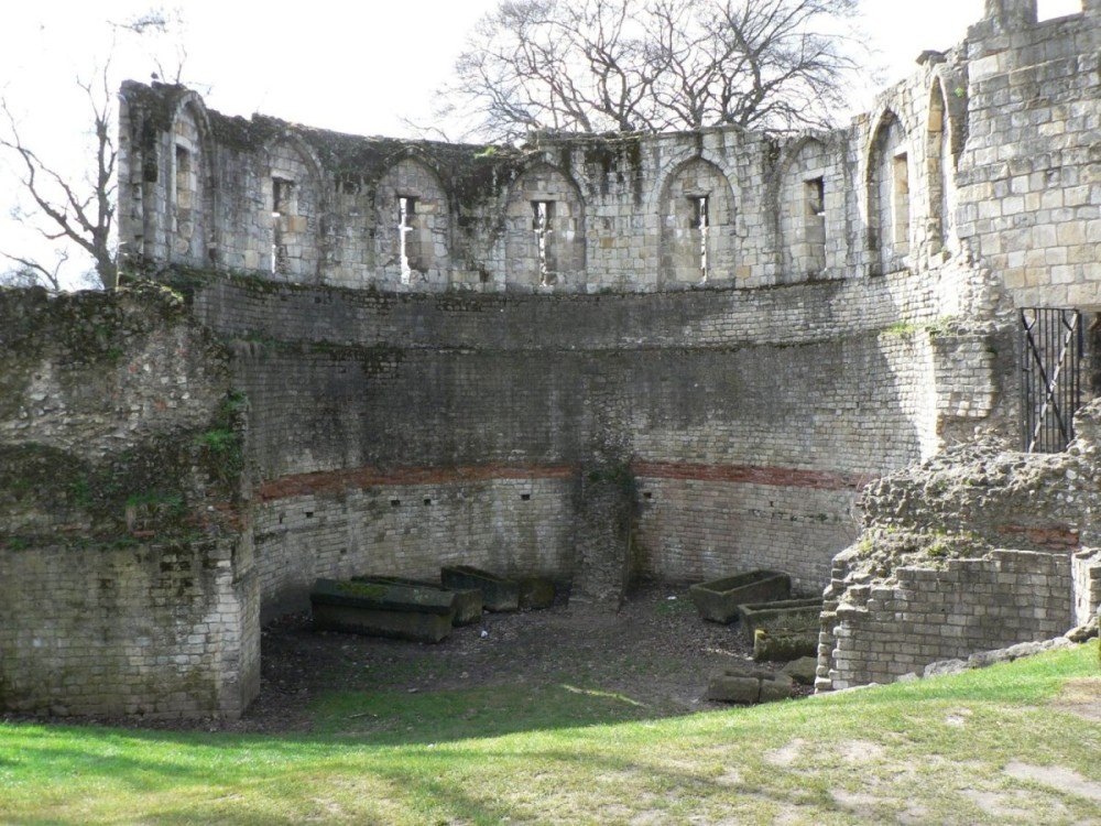 Rear view of the Multangular Tower in museum gardens, York.
