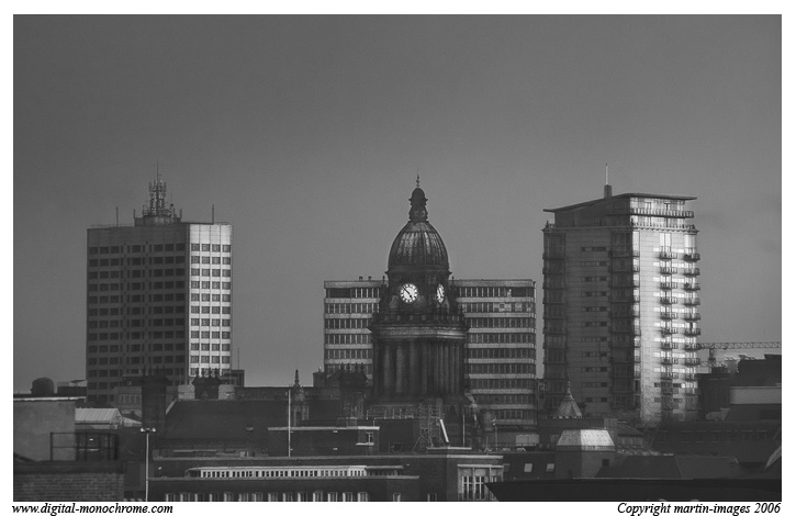 Taken looking into Leeds City, the Town Hall and surrounding modern buildings
