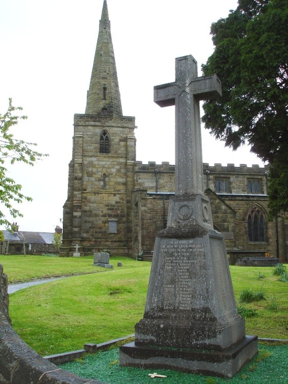 St Mary's Church, Crich, Derbyshire and the War Memorial.
