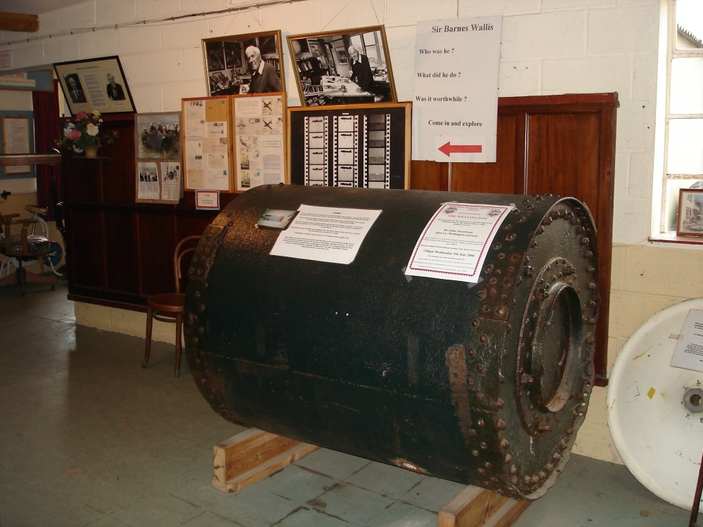 The Sir Barnes Wallis Bouncing Bomb at Yorkshire Air Museum, Elvington, North Yorkshire.