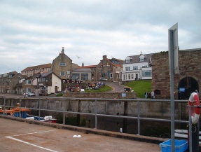 Seahouses, Northumberland. A view of the town from the docks