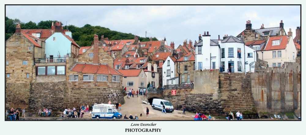 Robin Hoods Bay, looking in from the sea at low tide.