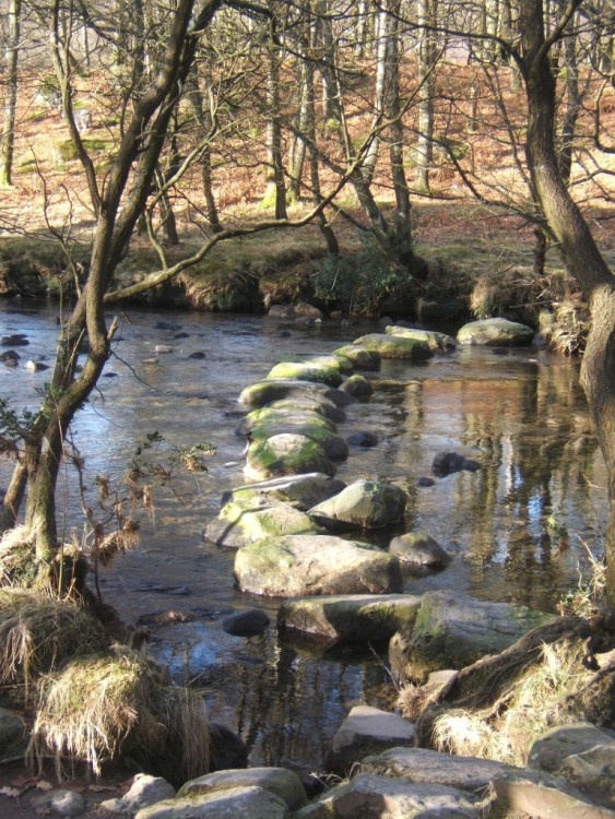 Steeping stones across the River Duddon near Seathwaite, Cumbria