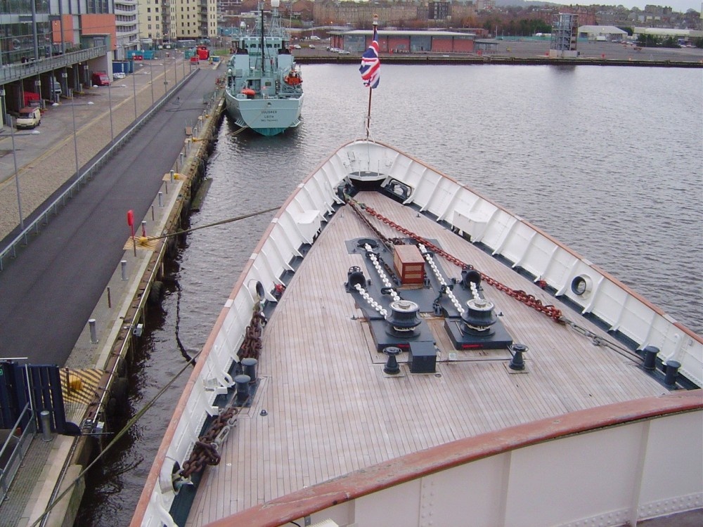 The bow from the Bridge, Royal Yacht Britannia, Leith, Scotland