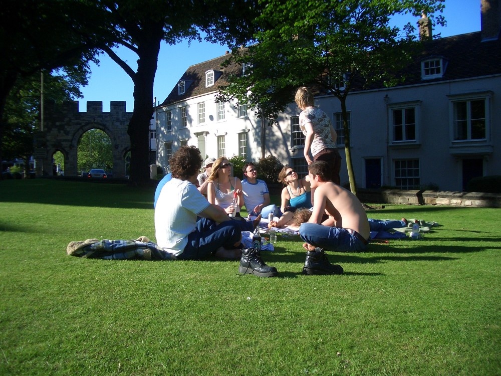 Picnic on the lawn at Minster Yard, Lincoln.