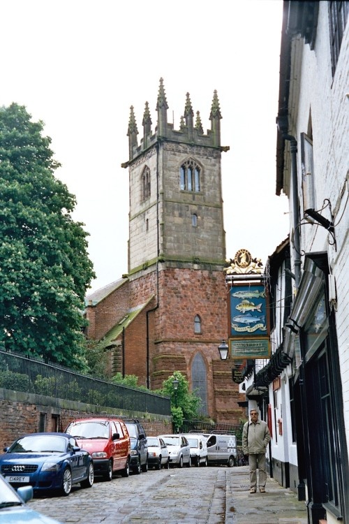 Shrewsbury, Shropshire. Fish Street & St Julian`s Church