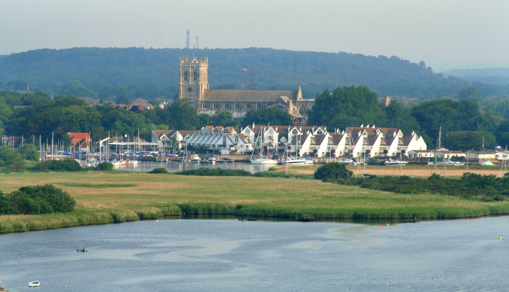 Christchurch Priory, looking from Hengistbury Head, Dorset photo by Steve Elson