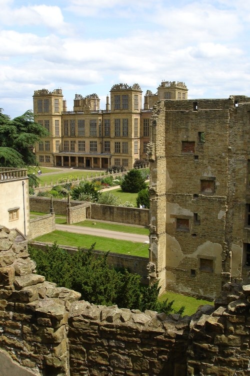 View of Hardwick Hall (NT) from Hardwick Old Hall (EH), Derbyshire