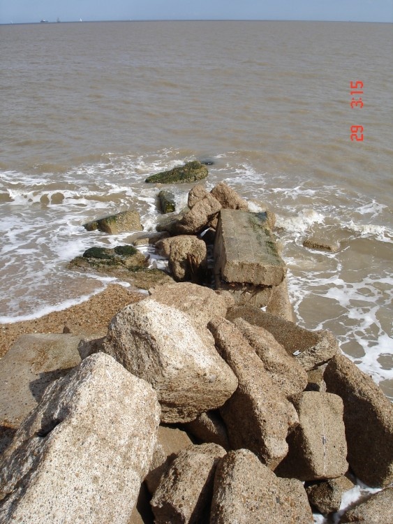 Felixstowe, Suffolk. Rocks at beach...