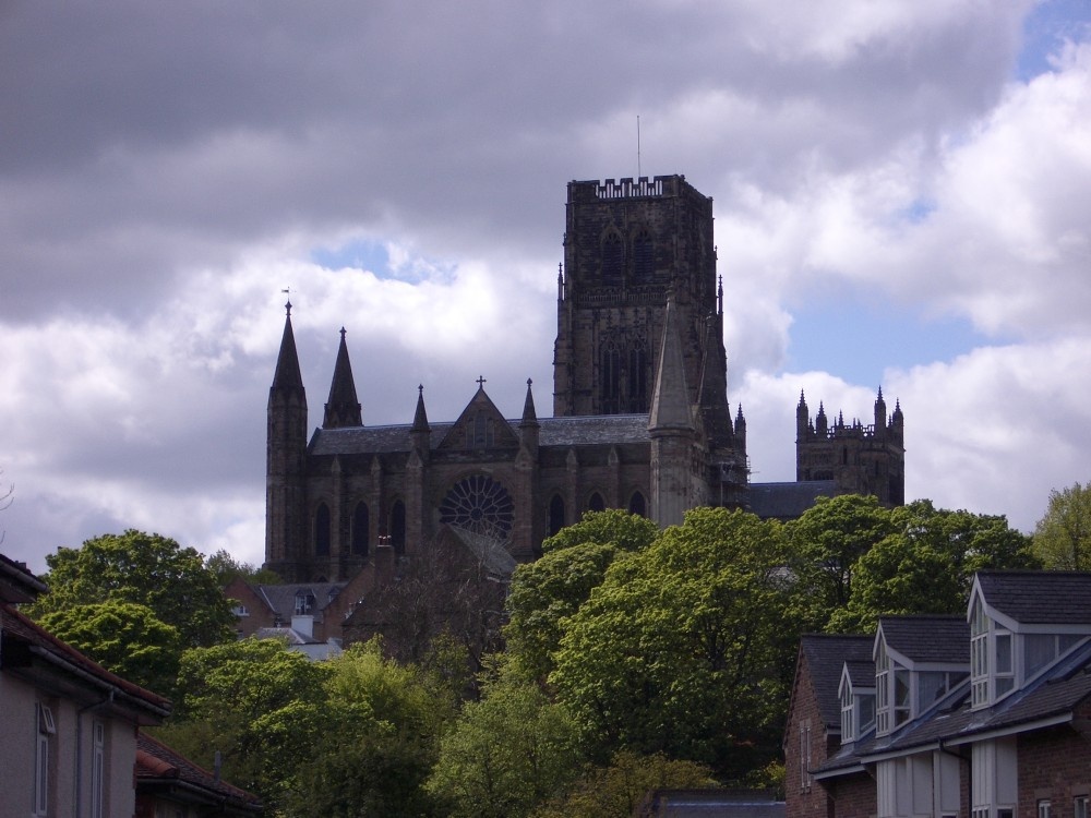Durham Cathedral viewed from a city street