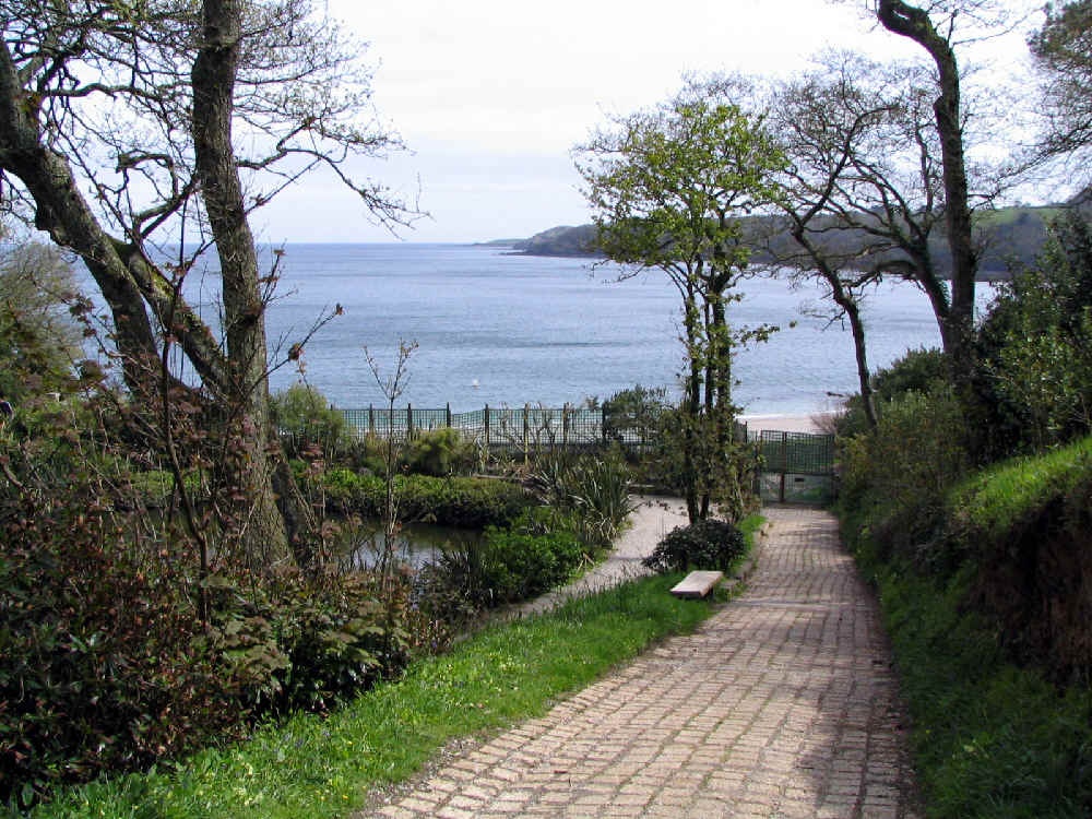 Trebah Garden, Cornwall. Looking down onto the beach on Helford River. photo by Barry