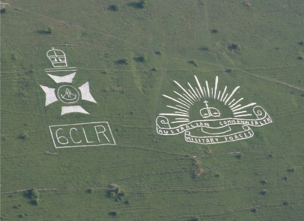 Fovant Badges in Wiltshire. Taken from the air in July 2006 photo by James Chetwode