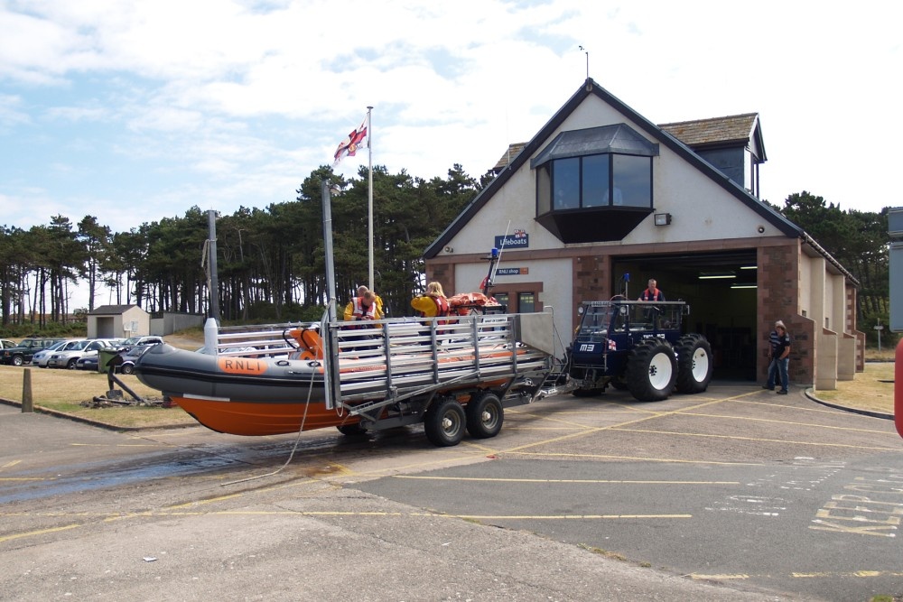 Silloth lifeboat station with lifeboat returning from excercise.