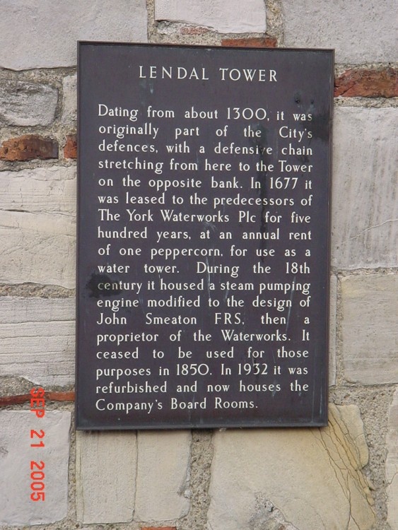 Lendal Tower, York. Lendal Tower Plaque