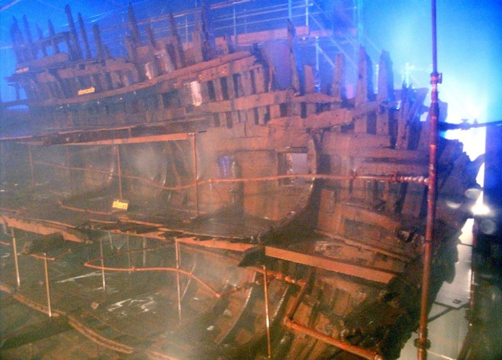 Mary Rose wreck as it is today, being preserved. Portsmouth Historic Dockyard. July 2006