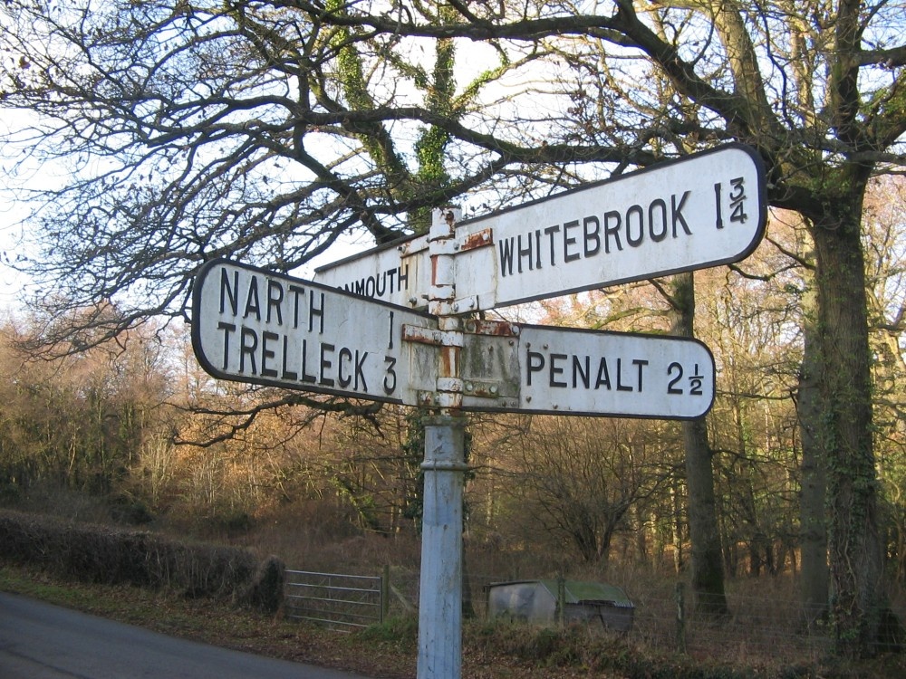 Cast-iron sign at New Mills crossroads, Monmouthshire