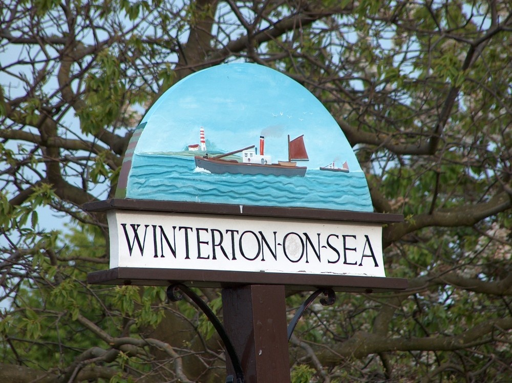 Village sign in Winterton-on-Sea, Norfolk