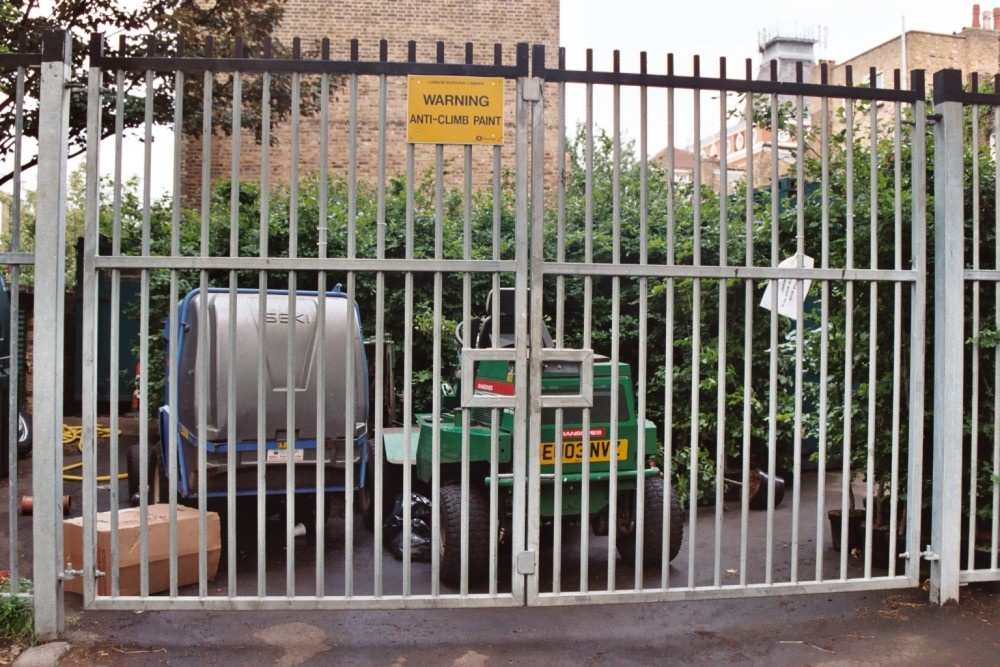 Anti-climb paint in St. Martin's Gardens, Camden Town, Greater London