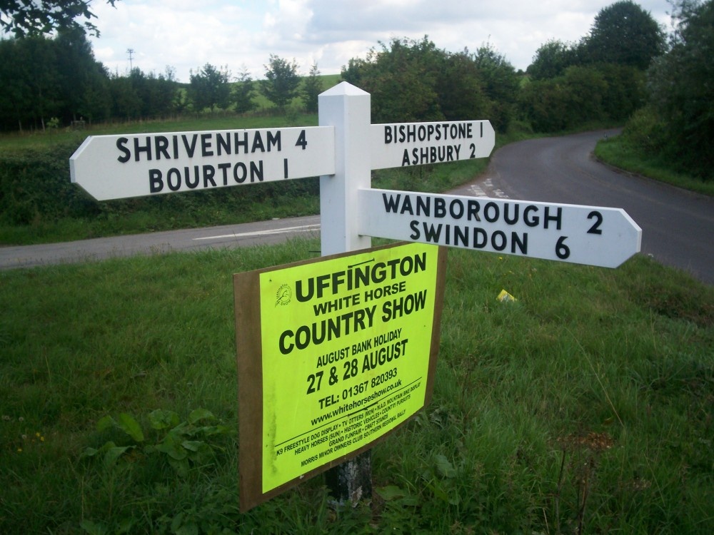 Show poster to the fore on a Swindon Borough Council  guidepost near Bishopstone