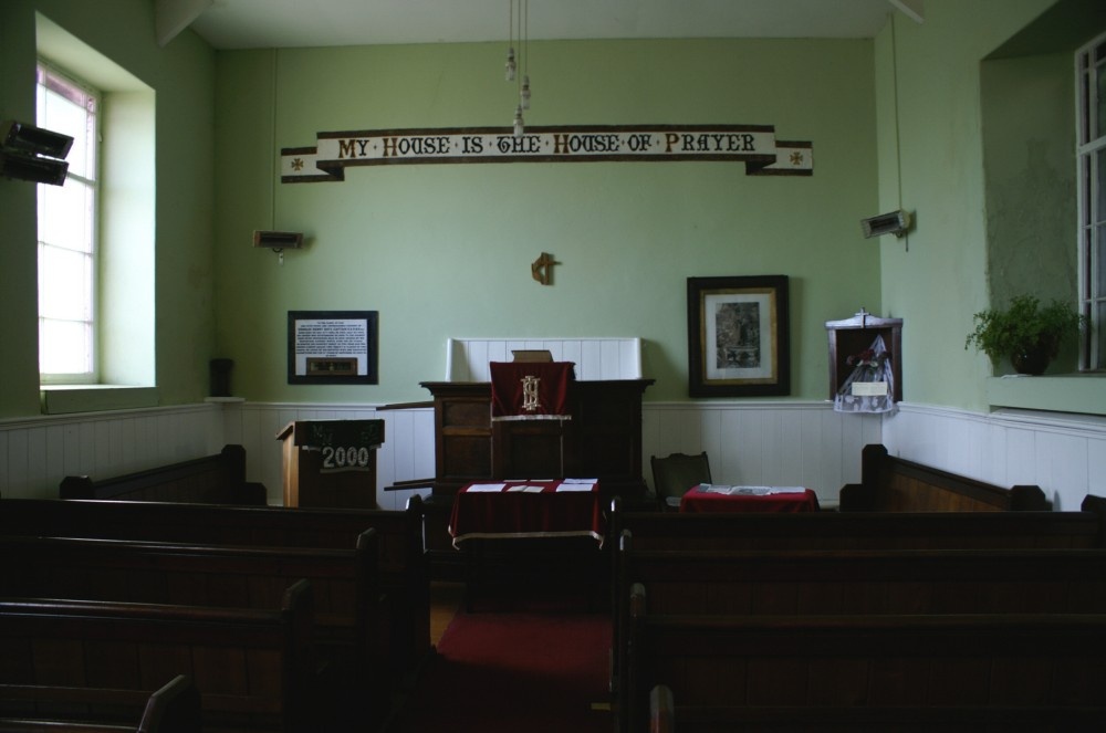 This is the inside of the Methodist chuch in Clovelly, Devon. July 2006.