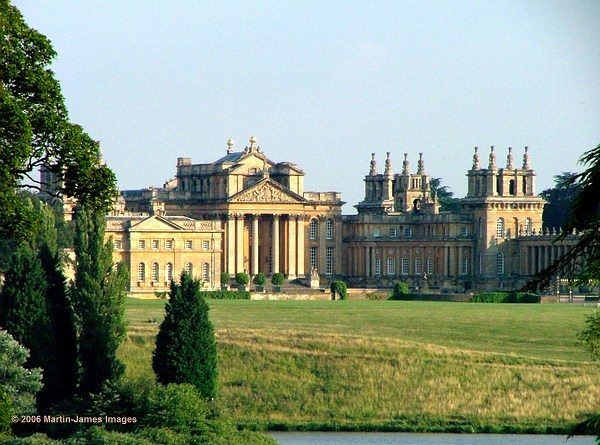 Blenheim Palace and lake late afternoon. Woodstock, Oxford