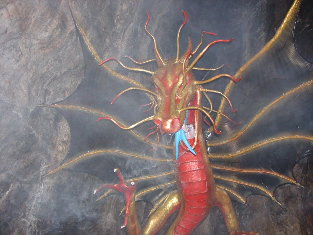 The dragon that guards the treasure at the end of the Crystal Quest, Cheddar Caves, Somerset