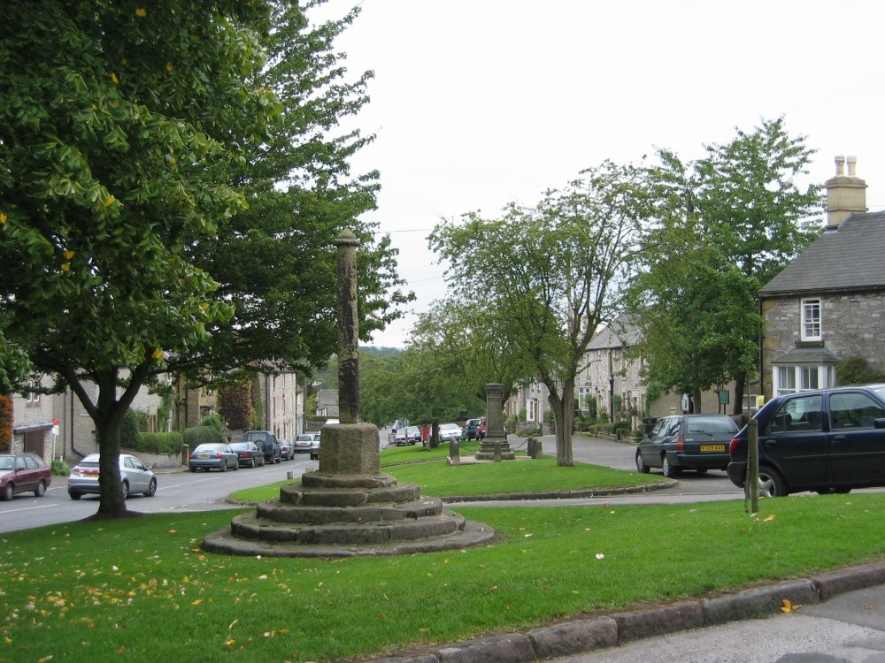 The main street and village green of Great Longstone. - Derbyshire