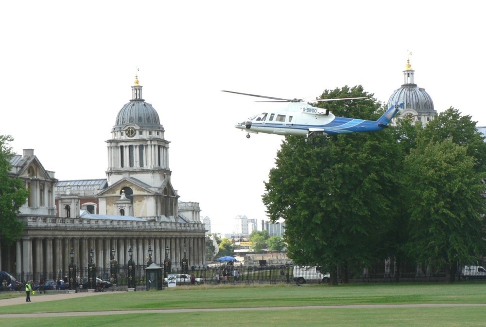 Helicopter taking off from the grounds of The Queen's House, Greenwich.